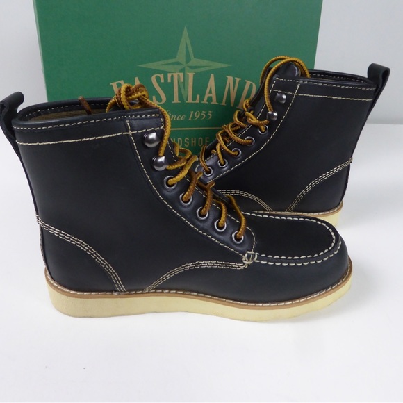 Eastland Lumber Up Navy Leather Boots Moc Toe Fully Lined NIB New - Picture 6 of 10